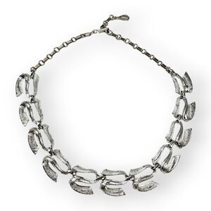 Vintage 50s Choker Necklace Silver Tone Wide Link Chain Adjustable 13" - 16.5"